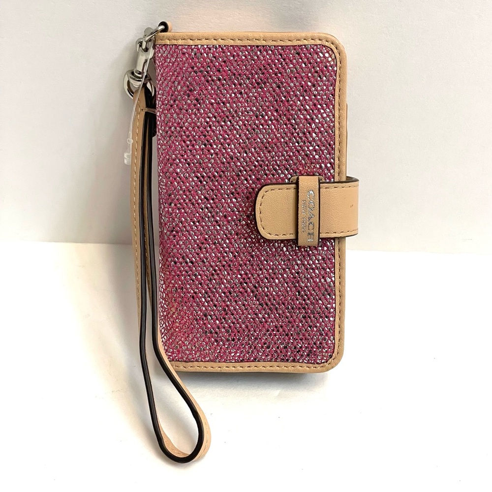 NEW Coach Bleecker Pink Metallic Faux Leather Wristlet in Metallic Pink Crackle